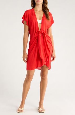 Elan Tie Front Cover-Up Wrap Dress in Red at Nordstrom, Size X-Small
