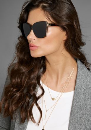 Laura Scott Sonnenbrille LAURA SCOTT, Damen, braun, gemustert, gl&auml;nzend, kontrastfarbene Details, Sonnenbrillen Sonnenbrille, mit glitzernden und goldfarbenden De