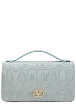 Valentino Garavani Crystal-embellished Vlogo Moir&eacute; Wallet-on-chain - Blue - One Size