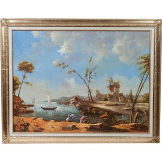 Biscottini International Biscottini - Hand-painted oil painting on canvas framed in gold leaf wood