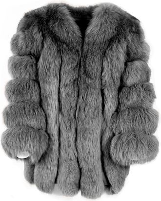 Wanan Luxury Paris Dark Grey Jacket in Fox Fur