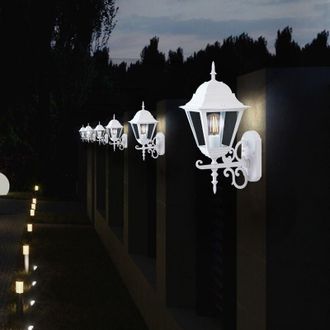 ETC Shop Set di 6 lanterne applique per casa in vetro bianco stile antico faretti da giardino in alluminio luci nere