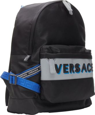 Versace black nylon Greca strap backpack