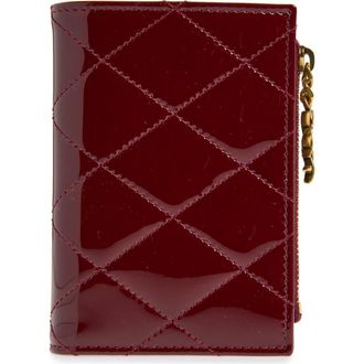 Saint Laurent Cassandre Bijou Diamond Quilted Patent Leather Bifold Wallet in Grenade at Nordstrom
