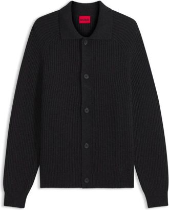 HUGO BOSS Virgin-wool-blend cardigan with shirt collar
