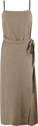 Brunello Cucinelli Light Khaki Midi Dress with Monili Bead Straps Size S