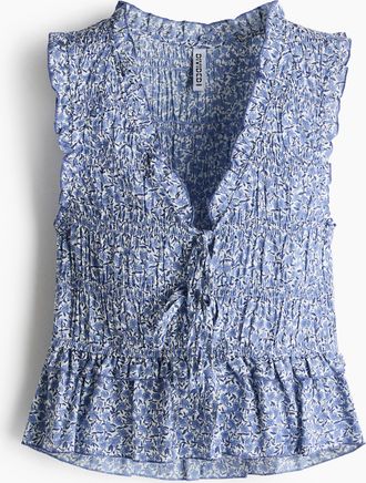 H&M Gesmoktes Top mit Bindeb&auml;ndern - Blau/Gebl&uuml;mt
