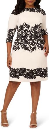 Adrianna Papell Scroll Lace Sheath Dress in Ivory/Black at Nordstrom, Size 20W