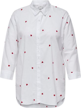 Only Carmakoma Langarmbluse ONLY CARMAKOMA CARNEW LINA GRACE LS EMB SHIRT WVN NOOS, Damen, Gr. 42, hellwei&szlig; aop:heart, Web, Obermaterial: 100% Baumwolle, bestickt, r