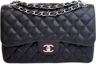 Chanel Borsa a spalla Jumbo Classic Double Flap in pelle Caviar 2014 - Nero