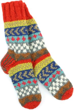 Loud Elephant Hand Knitted Wool Slipper Socks Lined - Chevron Orange