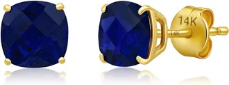 MAX + STONE 14k Yellow or White Gold 6MM Cushion Cut Gemstone Solitaire Gemstone Studs