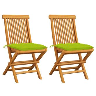 vidaXL Sillas Plegables Con Cojines Verde Brillante (2 Unidades) De Madera Maciza De Teca. Vidaxl