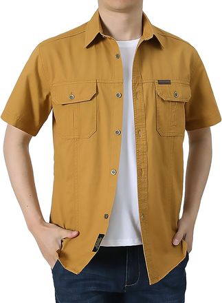 Generic Made with 100% Cotton Short Sleeve Shirts Men Army Military Style Solid Shirt Formal Or Casual Shirt Simple Work Shirts Comfortable Button Down Shirt 