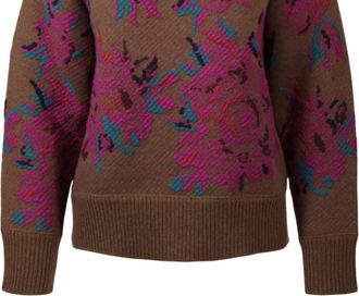 Ferragamo Womens Floral Wool Sweater In Beige Khaki