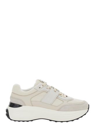 Tod's White Low Top Sneakers With Maix Logo Lettering On The Tongue In Leather And Fabric Woman