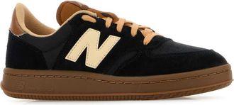 New Balance Mens Black Leather And Suede T500 Sneakers