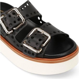 Tod's Drilled Leather with Buckle Straps Platform Sandals - Black