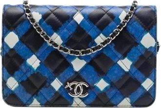 Chanel Pre-owned Quilted Wallet On Chain - Dames - Vintage Schoudertas - Blauw - ONE Size - Leer - Vintage