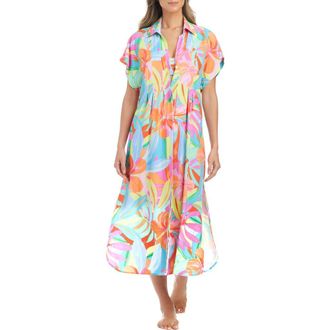 Bleu Rod Beattie Pleated Dolman Sleeve Cover-Up Shirtdress in Pink Multi at Nordstrom, Size Medium