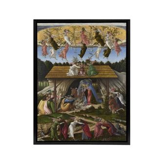 Artery8 Mystic Nativity Painting Botticelli Black Framed Canvas Wall Art in Green | Size: W24 x H32