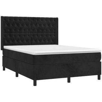 vidaXL Vidaxl - Cama Box Spring Colch&oacute;n Y Led Terciopelo Negro 140x190 Cm