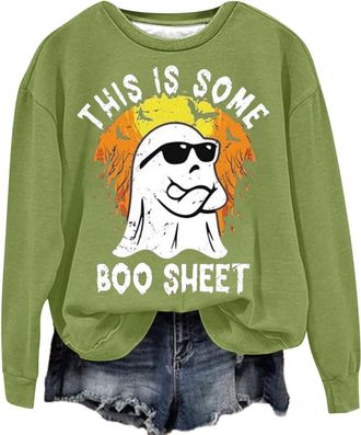 Generic Holiday Essentials My Order Halloween Sweatshirt Costumes for Women Uk Halloween Theme Month Pullover Tops Fashion Graphic Print Long Sleeve Blouse Ca