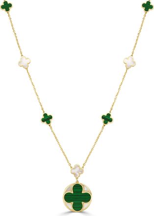 Italian Gold, Inc 14K Yellow Gold Clover Necklace - Mother of Pearl & Malachite