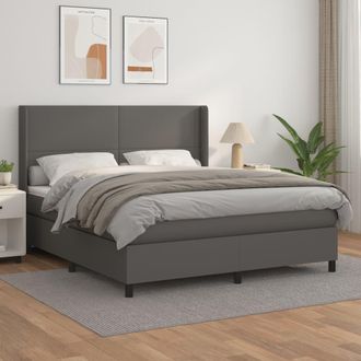 vidaXL Cama Box Spring Con Colch&oacute;n Cuero Sint&eacute;tico Gris 160x200 Cm Vidaxl