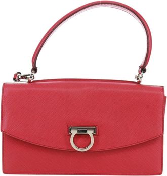 Ferragamo Gancini Convertible Top Handle Bag Saffiano Leather Pink Leather Handbag (Pre-Owned)