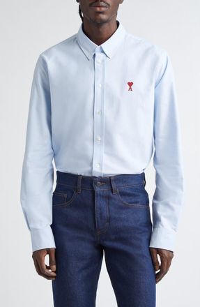 Ami Ami De Coeur Cotton Oxford Button-Down Shirt in 450 Bleu Ciel at Nordstrom, Size Xx-Large