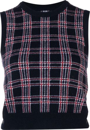 Thom Browne Pow cropped crew-neck shell top - women - Cashmere - 38 - Blue