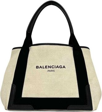 Balenciaga Black White Canvas Leather Tote Bag (Pre-Owned)