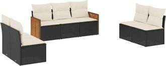 vidaXL Set De Comedor De Jard&iacute;n 7 Pzas Y Cojines Rat&aacute;n Sint&eacute;tico Negro Vidaxl