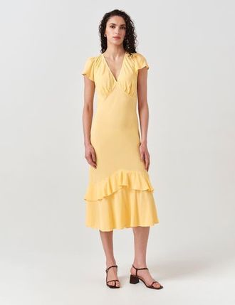 Ghost London Corinne Frill Crepe Midi Dress in Yellow at Nordstrom, Size 10