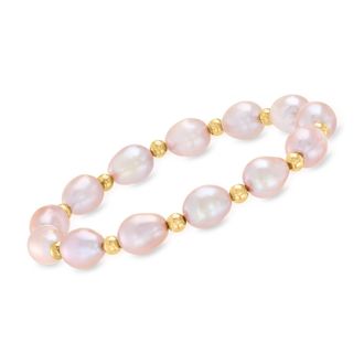 Ross-Simons 8-9mm Pink Cultured Pearl and 14kt Yellow Gold Bead Bracelet