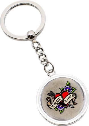 Generic True Love Heart Tattoo Art Design Metal Round Keyring Personalised with a Short Message, in a Gift Bag