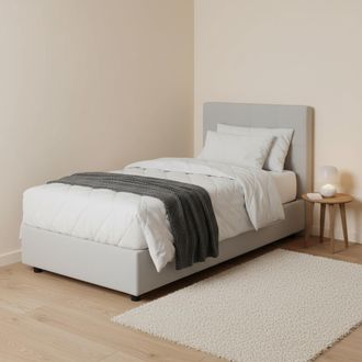 Dmora Cama Individual Serena, Cama Contenedor Con Tapizado En Ecopiel, 100% Made In Italy, Apertura Frontal, Adecuado Para Colch&oacute;n Cm 90x190, Blanco, Con Em