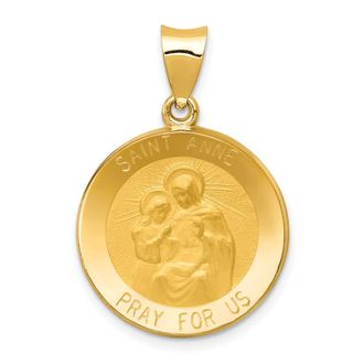 Diamond2Deal 14k Yellow Gold Polished and Satin St. Anne Medal Hollow Pendant
