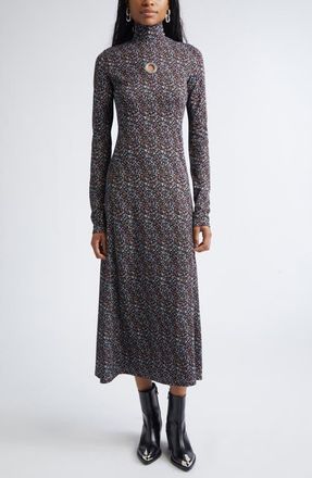 Paco Rabanne Grommet Detail Long Sleeve Knit Dress in Black /Blue /Red at Nordstrom, Size 6 Us