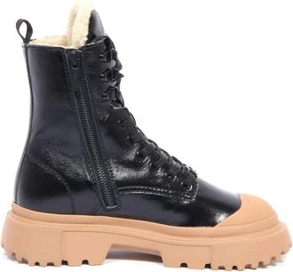 Hogan Eco-Fur Enkellaarsjes met Rubberen Neus - Dames - Veterlaarzen - Zwart - 35 EU - Schoenen