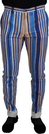 Dolce & Gabbana Mens Pt0736 Striped Trousers - Medium Blue Cotton - Size EU 48 (Mens)