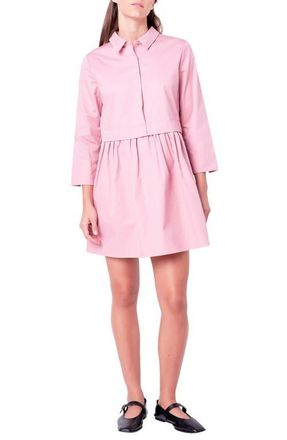 English Factory Long Sleeve Mini Shirtdress in Dusty Pink at Nordstrom, Size X-Small