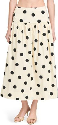 Wayf Mia Polka Dot Stretch Cotton Midi Skirt in Ant Ivory Polka Dot at Nordstrom, Size X-Small