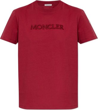 Moncler T-shirt met geborduurd logo - Dames - T-shirts - Rood - XS - Katoen - Tops
