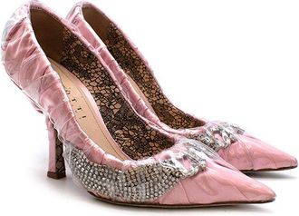 Cesare Paciotti by Midnight pink satin, crystal & clear PVC heeled pumps Size 36.5