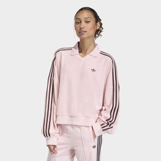 adidas Poloshirt ADIDAS ORIGINALS TERRY TOWEL V NECK LONG SLEEVES, Damen, Gr. XL, sandy pink, Obermaterial: 75% Baumwolle, 25% Polyester, normal, V-Ausschnit