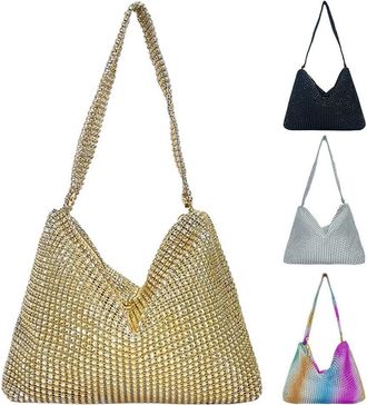 Generic Glitter Evening Dinner Clutch Bag Zipper Closure Women Lady Fashionable Shoulder Handbag Rhinestone Decorated Stylish Evening Bag Large Capacity Under