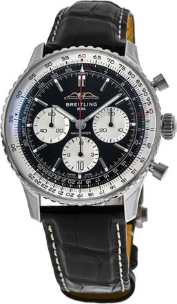 Breitling Navitimer B01 Chronograph 43 Automatic Black Dial Leather Strap Mens Watch AB0138211B1P1