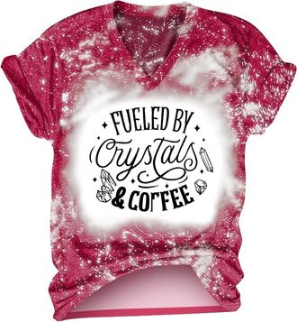 Generic Fit T Shirts Womens Blouse Loose Tunnic Fit Tee Women Funny A Print Bleached Shirt for Women Tshirt Short Sleeve Graphic Hollween Tees Tops Long Sleev